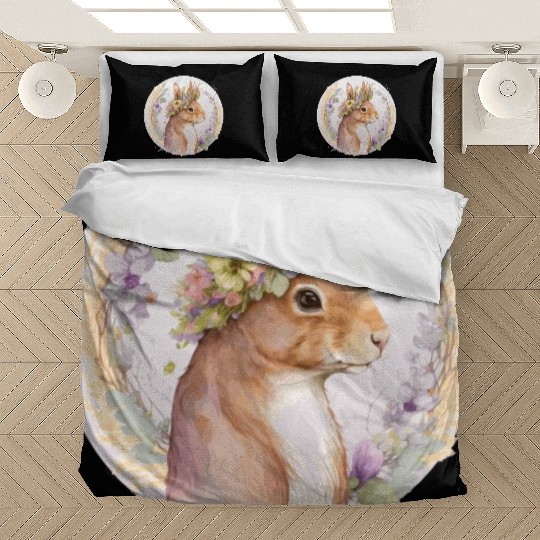 Floral Squirrel Flower Crown Watercolor Animal Lov Bedding Sets