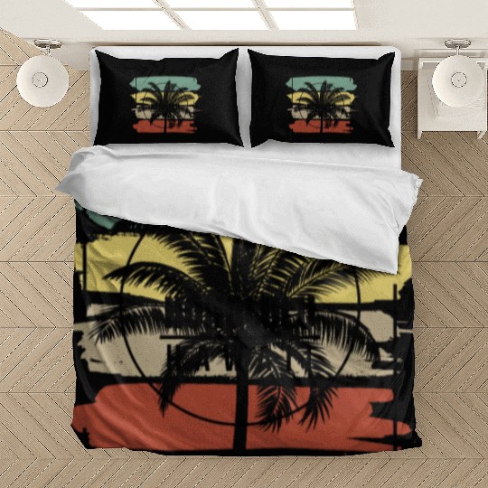Honolulu Hawaii Palm Tree Retro Artistic Bedding Sets