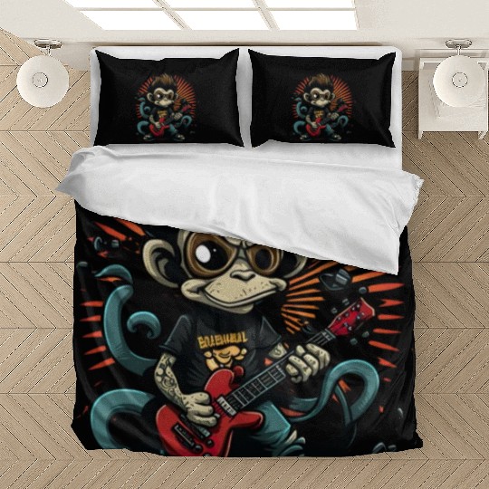 Monkey Chimpanzee Playing Acousitc Rock Guitar Bedding Sets