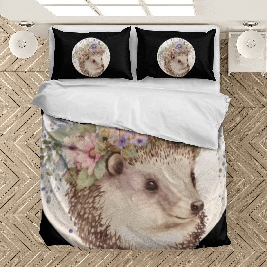 Cute Watercolor Hedgehog Flower Crown Animal Lover Bedding Sets
