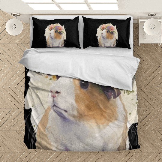Watercolor Guinea Pig Flower Crown Floral Boho Aes Bedding Sets