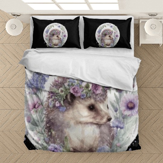 Cute Hedgehog Flower Crown Floral Animal Lovers Bedding Sets