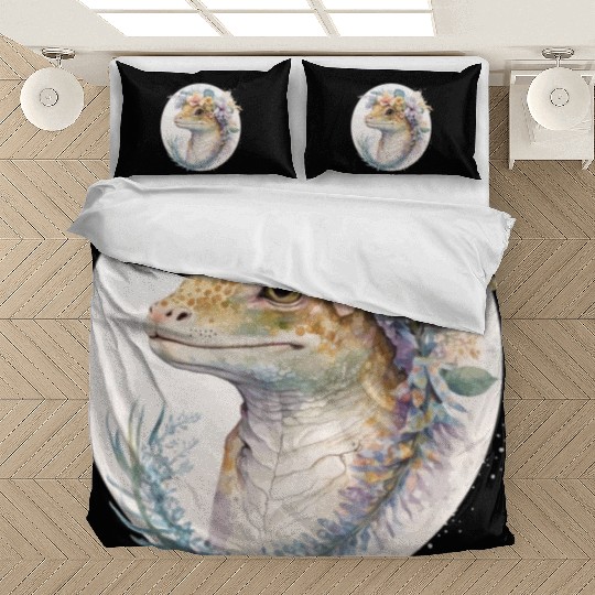 Watercolor Gecko Reptile Flower Crown Floral Amphi Bedding Sets