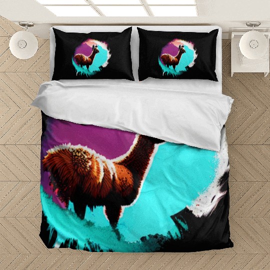 Cute Vintage Ink Splash Llama Retro Llama Bedding Sets