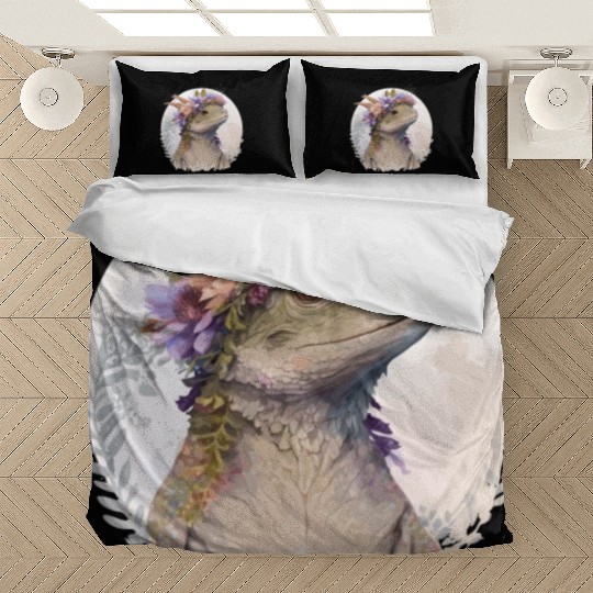 Watercolor Lizard Flower Crown Floral Reptile Love Bedding Sets