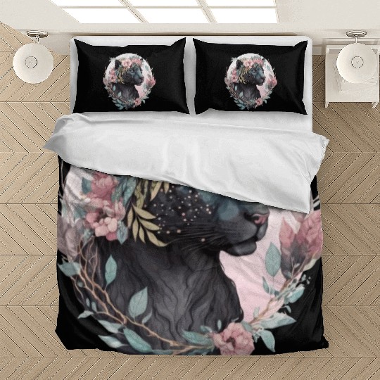 Floral Black Leopard Watercolor Flower Crown Graph Bedding Sets