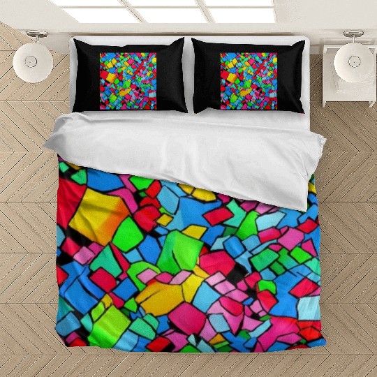 ABSTRACT PAINTING COLORFULL WATERBASE CUBE BLACK Bedding Sets