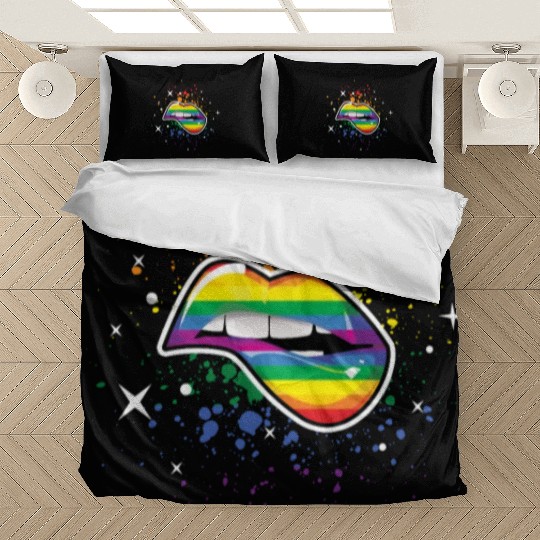 Bite Lips Gay LGBTQ Rainbow LGBT Pride Month Bedding Sets