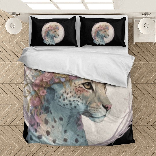 Cute Cheetah Flower Crown Floral Watercolor Animal Bedding Sets