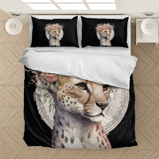Cute Cheetah Flower Crown Boho Aesthetic Bedding Sets