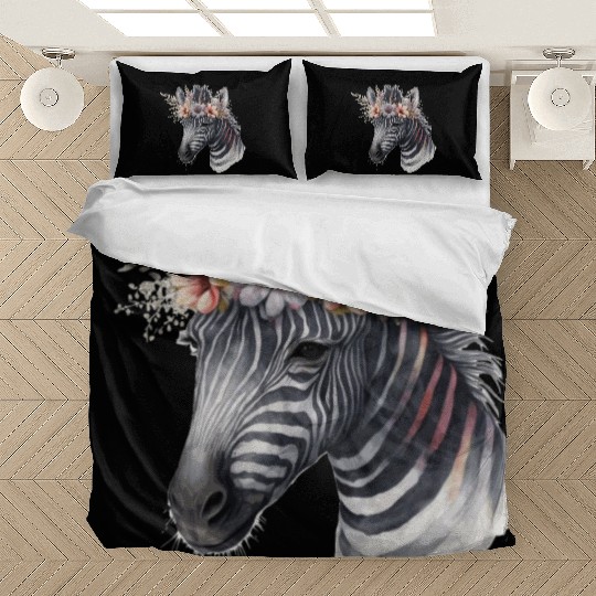 Watercolor Zebra Flower Crown Africa Safari Boho A Bedding Sets