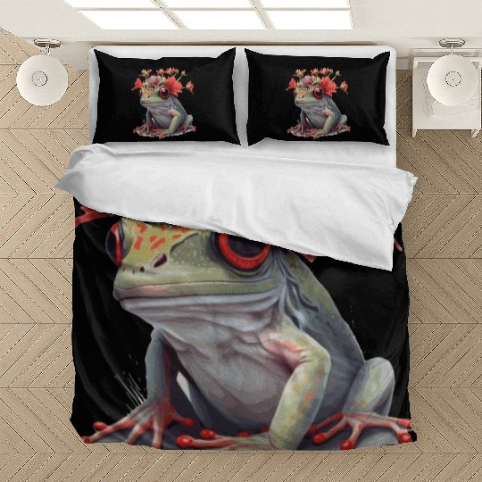 Cute Red Eyed Tree Frog Flower Crown Amphibian Lov Bedding Sets