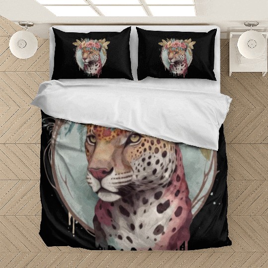 Flower Crown Jaguar Floral Animal Lovers Bedding Sets