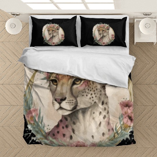 Cute Watercolor Cheetah Flower Crown Safari Animal Bedding Sets