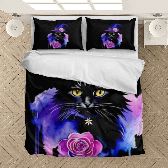 Watercolor Cat Halloween Sublimation Bedding Sets