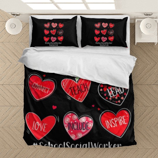 School Social Worker Teacher Hearts Valentine Vale Bedding Sets