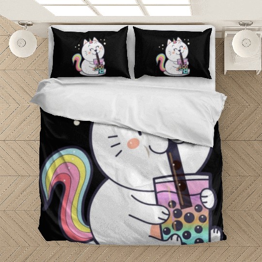 Bubble Tea Cute Kawaii Unicorn Cat Japanese Bedding Sets