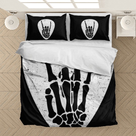 Cool Rock And Roll Skeleton Hand On A Guitar Pick Bedding Sets