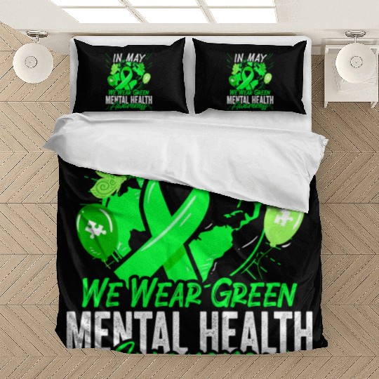 In May We Wear Green Mental Health Awareness Bedding Sets