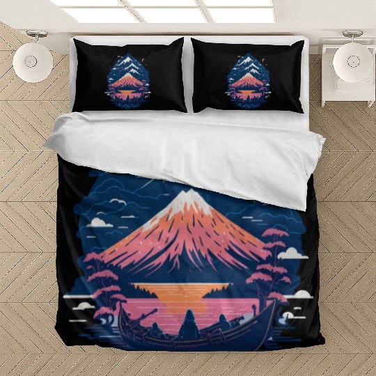 Serene Mount Fuji Sunset Peaceful River Scenery Bedding Sets