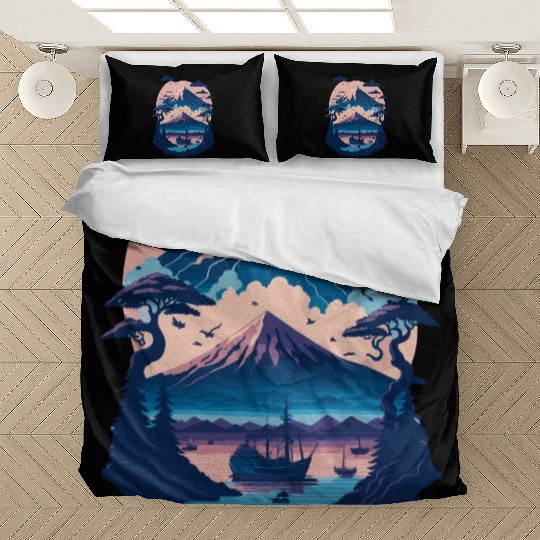 Serene Mount Fuji Sunset Peaceful River Scenery Bedding Sets