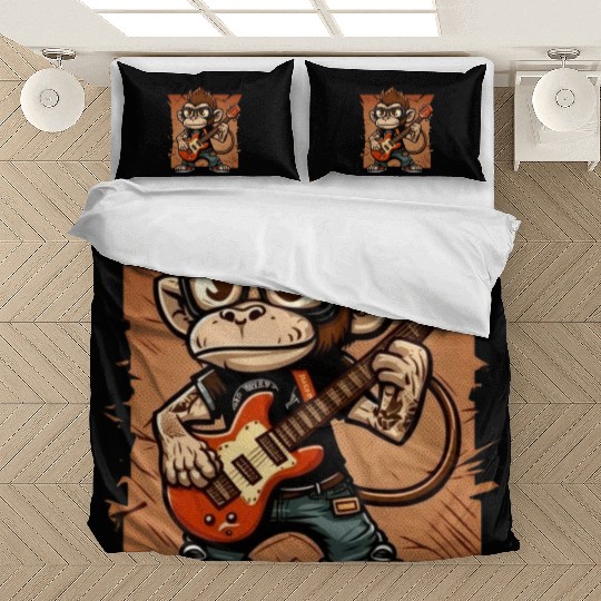 Monkey Chimpanzee Playing Acousitc Rock Guitar Bedding Sets