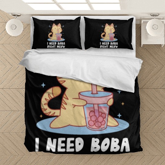 I Need Boba Right Meow Bubble Tea Boba Tea Cat Bedding Sets