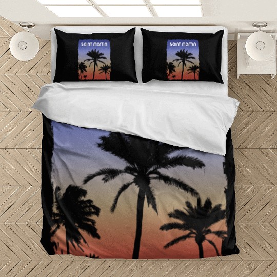 Saint Martin Sunset Vacation Souvenir Palm Tree Bedding Sets