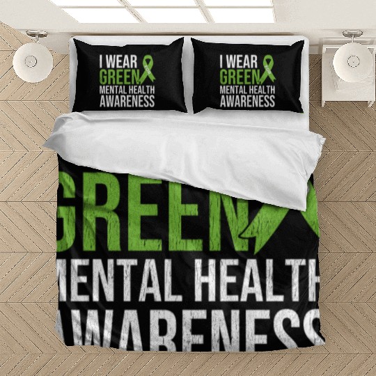Green Ribbon Mental Health & Depression Awareness Bedding Sets