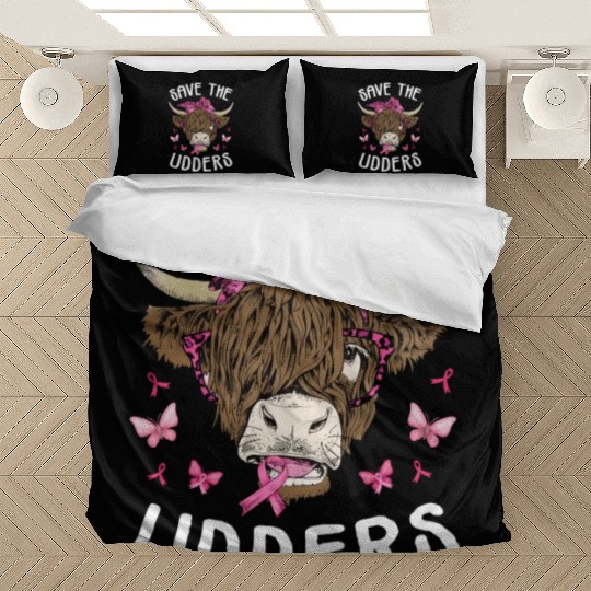 Funny Save The Udders Breast Cancer Awareness Cow Bedding Sets