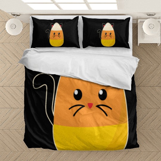 Candy Corn Cat Halloween Bedding Sets