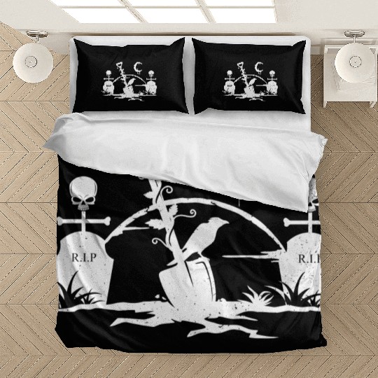 Gothic Graveyard Vintage Crow Lover Skull Fanatic Bedding Sets