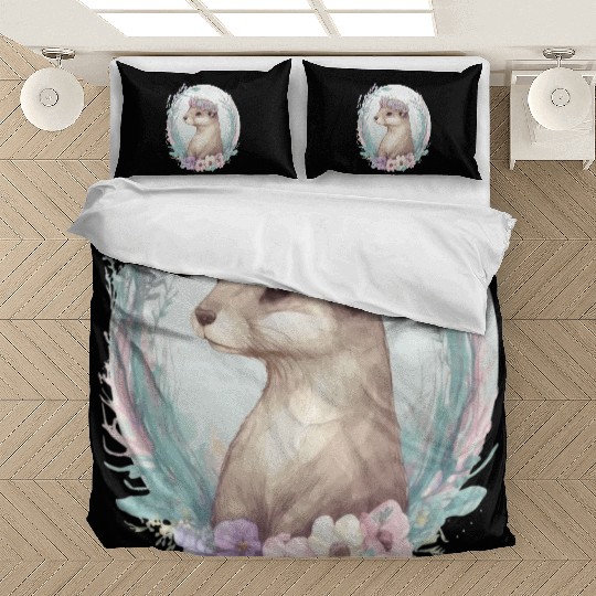 Cute Watercolor Otter Flower Crown Floral Boho Ani Bedding Sets