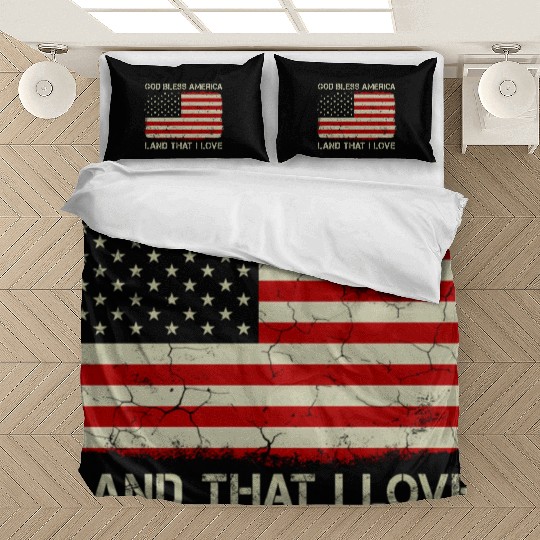Old American Flag God Bless America Land That I Lo Bedding Sets