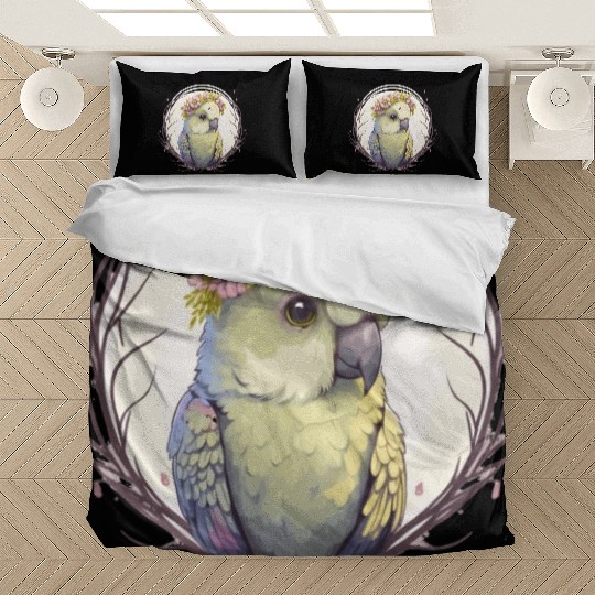 Artistic Watercolor Parakeet Bird Flower Crown Pet Bedding Sets