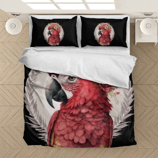 Scarlet Macaw Parrot Watercolor Bird Flower Crown Bedding Sets