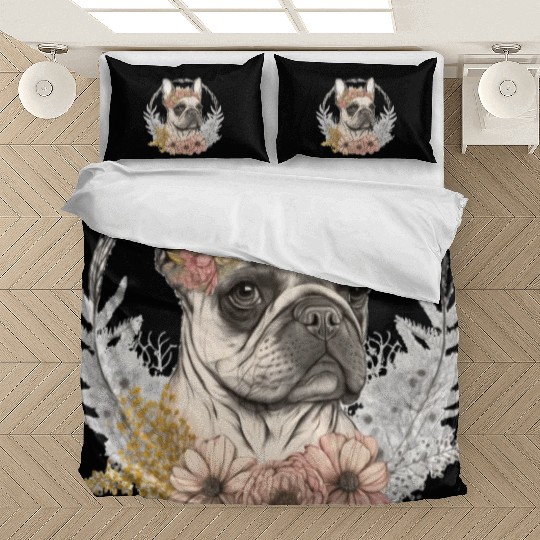 Cute French Bulldog Frenchie Flower Crown Pet Dog Bedding Sets