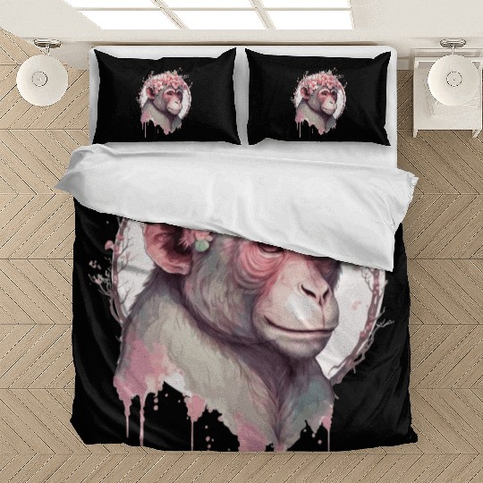 Cute Watercolor Flower Monkey Chinese Zodiac Anima Bedding Sets