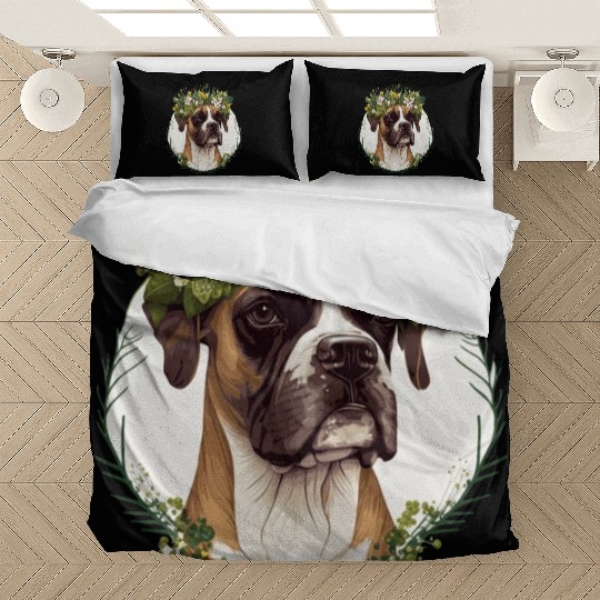 Cute Boxer Dog Flower Crown Pet Dog Floral Puppy Bedding Sets