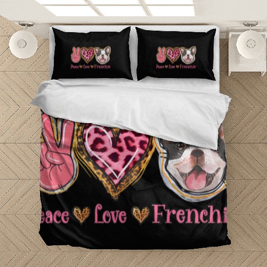 Leopard Peace Love Frenchie Funny Dog Mom Mothers Bedding Sets