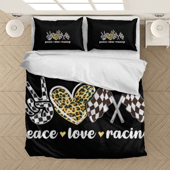 Peace Love Racing Leopard Print V Sign Heart Flag Bedding Sets