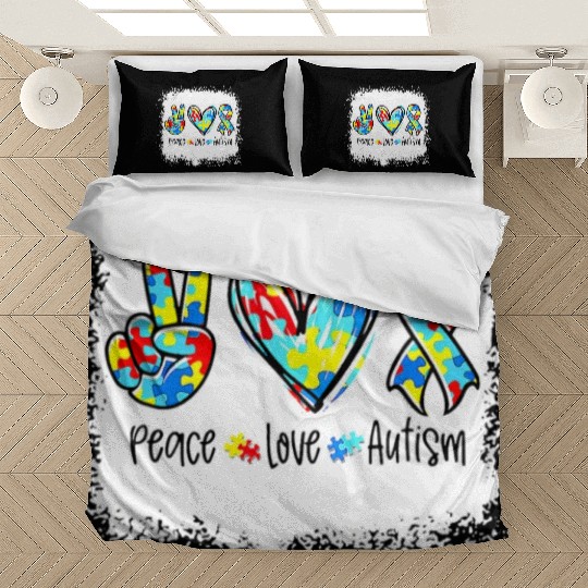 Peace Love Autism In April We Wear Blue For Autism Bedding Sets