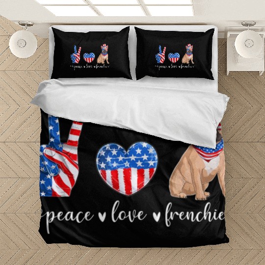 Peace Love Frenchie Patriotic US Flag 4th July Bedding Sets