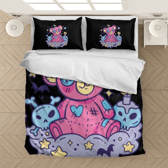 Yami Kawaii Creepy Teddy Bear With Skulls Bedding Sets