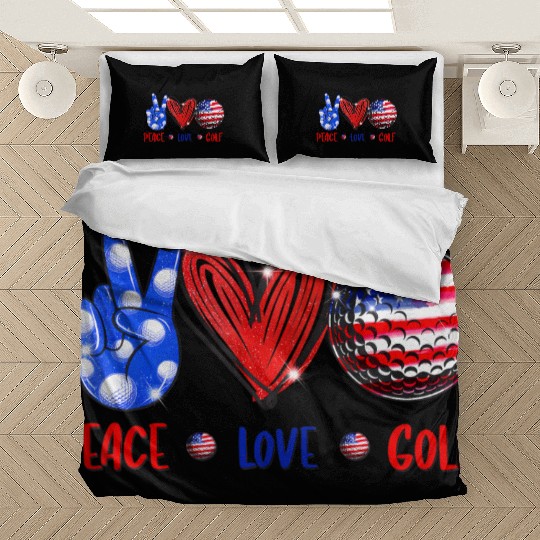 Peace Love Golf - Golf USA Flag American Bedding Sets