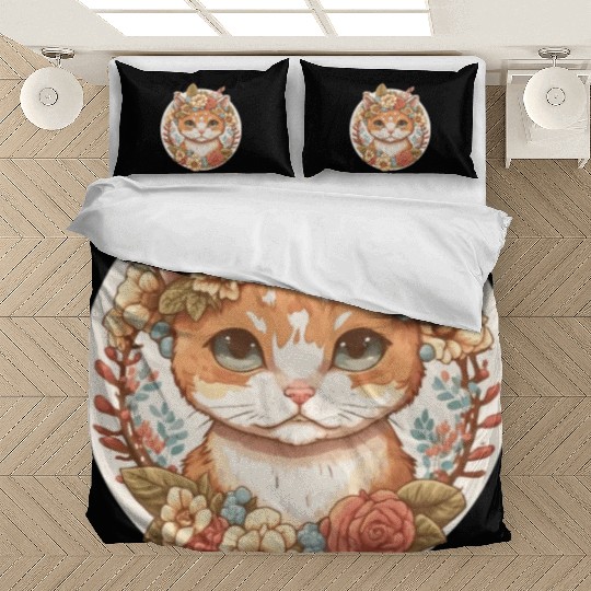 Cottagecore Cute Baby Cat Kitten Flower Bedding Sets