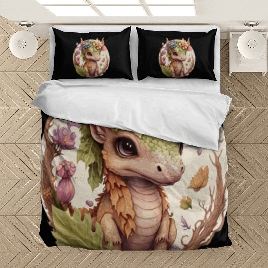 Cottagecore Cute Baby Dragon Floral Fantasy Pet Fl Bedding Sets