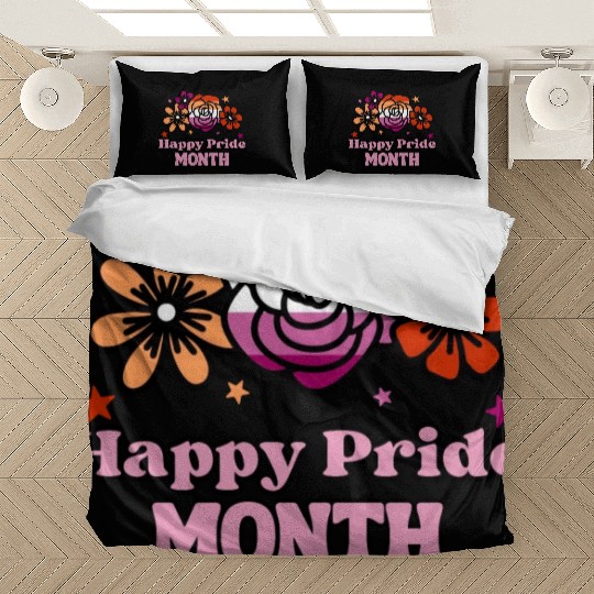 LGBTQ Lesbian Flag Flowers, Happy Pride Month Bedding Sets