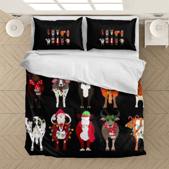 Christmas Cows Farmer Heifer Bull Highland Cow Bedding Sets
