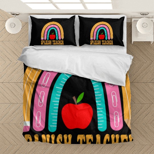 Spanish Teacher Rainbow Pencil Back To School Appr Bedding Sets